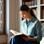 A Woman Reading**

A professional illustration of a woman in modest clothing reading a book in a sunlit room, surrounded by bookshelves, creating a cozy atmosphere, fully clothed, appropriate attire, safe for work, perfect anatomy, natural proportions, family-friendly.

**