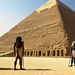 **Ancient Egypt:** "Historical scene depicting ancient Egyptian civilization with pharaohs and pyramids, fully clothed figures in appropriate attire, safe for work, perfect anatomy, natural proportions, professional illustration, high quality."
