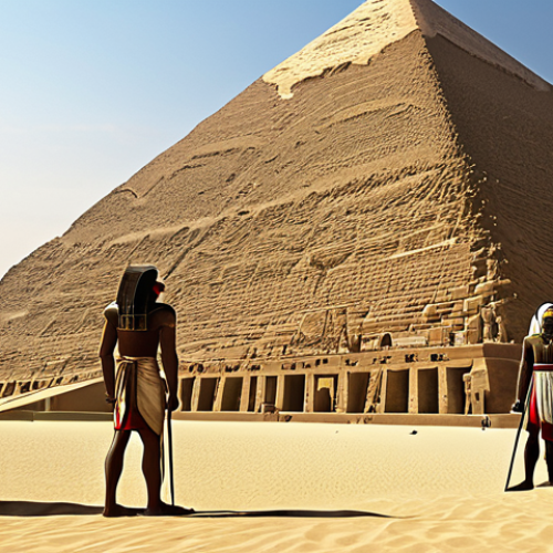 **Ancient Egypt:** "Historical scene depicting ancient Egyptian civilization with pharaohs and pyramids, fully clothed figures in appropriate attire, safe for work, perfect anatomy, natural proportions, professional illustration, high quality."